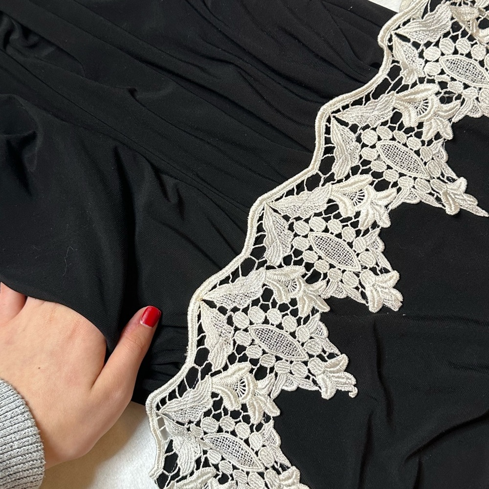 Black Double-Layer Jumpsuit with Lace Details. Size M